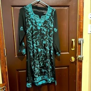 Black Indian Kurta with blue embroidery